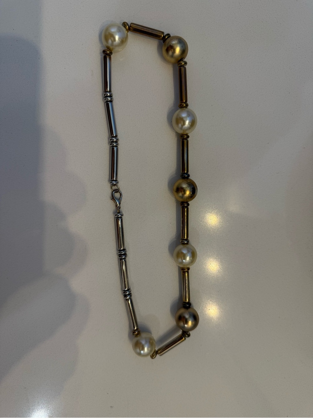 Pearl and Gold-Tone Bead Necklace